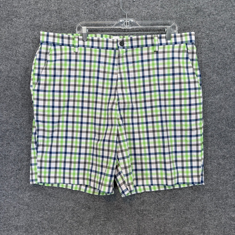 Chaps Golf Shorts Mens 42 Green Plaid Performance Stretch Flat Front Athletic